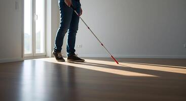 Blind Person Cane Indoor Walking photo