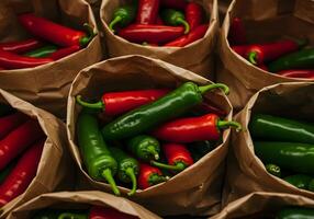 Red and Green Peppers in Bags photo