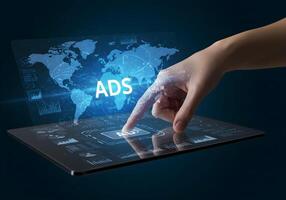 Online Ads on Tablet with World Map photo