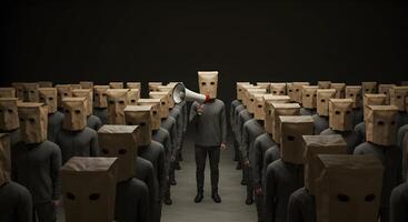 Crowd with Paper Bag Head and Megaphone photo