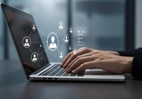 Person Using Laptop with Network Connection photo