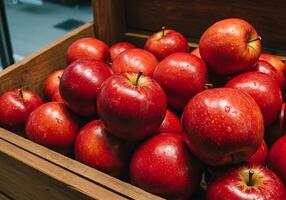 Fresh Red Apple in Wood Crate photo