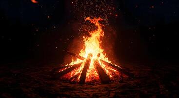 Campfire with Flames and Sparks at Night photo