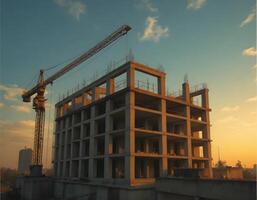 Construction Site with Crane and Unfinished Building photo