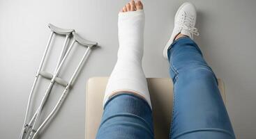Leg Cast and Crutches for Injury Recovery photo
