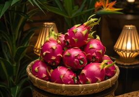 Fresh Dragon Fruit in Basket photo