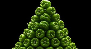 Green Pepper Pyramid Against Black Background photo