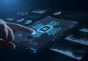 Ai Concept on Touchscreen Display with Finger photo