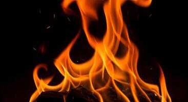 Flame Over Wood Piece in Dark Background photo