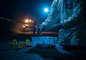 Crime Scene Investigation Collecting Bullet Casings photo