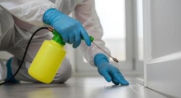 Pest Control Worker Spraying Liquid photo