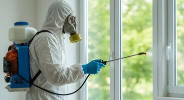 Pest Control Specialist Spraying Window photo