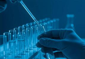 Lab Experiment with Test Tubes and Pipette photo