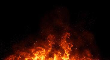 Fire Flames with Particle on Dark Background photo