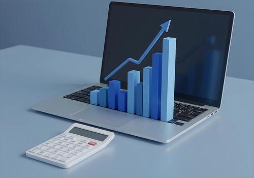 ordenador portátil gráfico crecimiento con calculadora foto