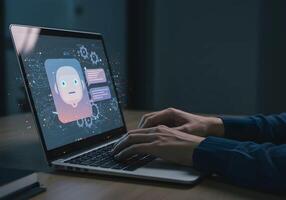Ai Chatbot on Laptop, Person Typing photo