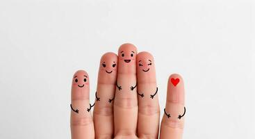 Fingers with Faces and Red Heart photo