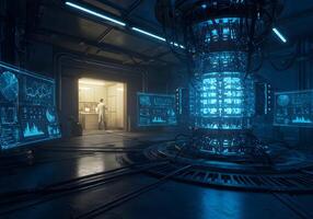 Quantum Computer in Dark Futuristic Laboratory photo
