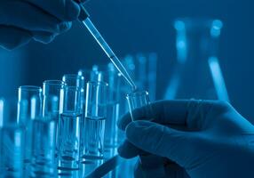 Laboratory Test Tube with Pipette Dropping Liquid photo