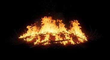 Bonfire with Flames and Branches on Black Background photo