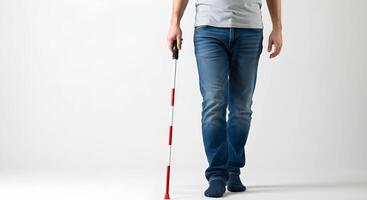 Person with Walking Cane Wearing Jeans photo