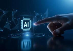 Artificial Intelligence Chip with Hand Touching Interface in Blue photo
