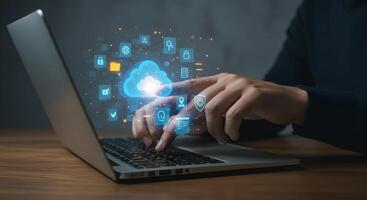 Cloud Computing on Laptop with Icons Data Security photo