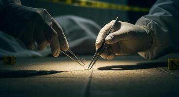 Crime Scene Investigation with Tweezers Collecting Evidence photo