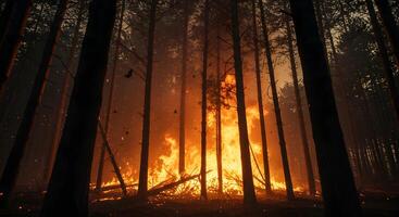 Forest Fire Flames and Smoke in Trees photo