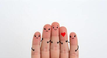 Fingers Decorated with Faces and Heart photo