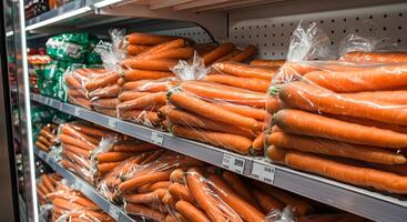 Carrot in Plastic Wrap on Shelf photo