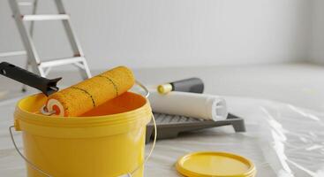 Paint Roller and Bucket with Ladder photo