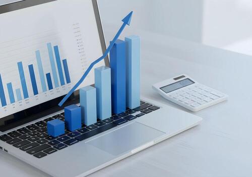 Financial Graph on Laptop with Calculator Business Analysis photo