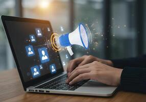 Online Recruitment with Laptop and Megaphone photo