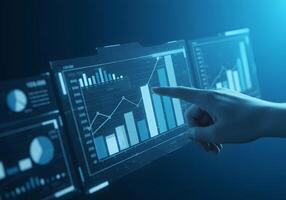 Financial Data Charts Analysis Hand Pointing at Bar photo