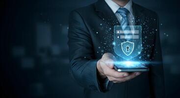 Mobile Security Authentication with Shield Icon photo