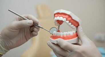 Dental Model Examined with Mouth Mirror photo
