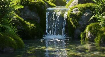 Waterfall with Mossy Rock photo