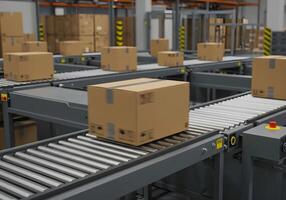 Cardboard Box on Conveyor Belt photo