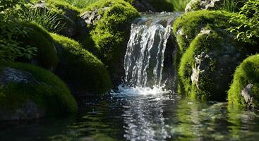 Waterfall Over Mossy Rocks photo