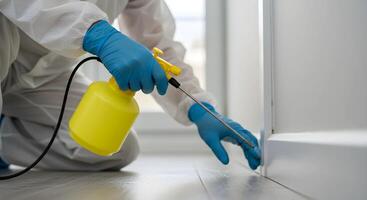 Pest Control Spraying Baseboard in a House photo