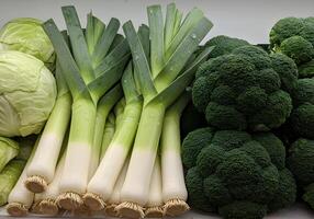 Fresh Leek Broccoli and Cabbage photo