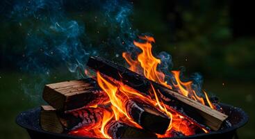 Burning Fire with Wood and Smoke photo