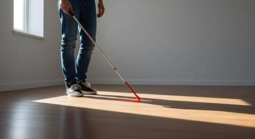 White Cane Touching Wood Floor photo
