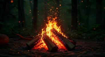 Campfire with Logs in Forest Setting photo