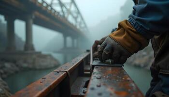 Bridge Construction Worker Securing Railing photo
