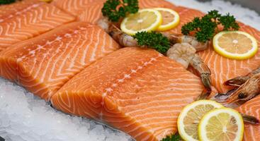 Fresh Salmon Fillets with Shrimp and Lemon photo