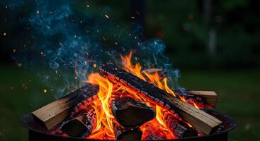 Burning Fire with Smoke and Spark photo