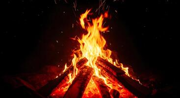 Burning Campfire with Wood Logs photo