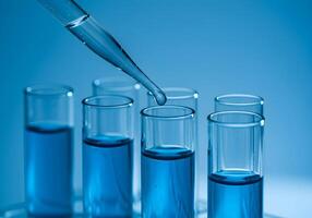 Test Tubes with Blue Liquid and Dropper photo